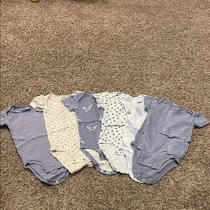 Set of 6 Baby Onesies in Blue and White